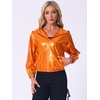 image:imageAllegra K Womens Holographic Shiny Zipper Hooded Metallic Jackets  Special material for special occasions Elastic trim with shimmer Trendy for club holidayOrange