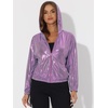 image:imageAllegra K Womens Holographic Shiny Zipper Hooded Metallic Jackets  Special material for special occasions Elastic trim with shimmer Trendy for club holidayPurplepatterned