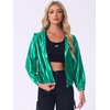 image:imageAllegra K Womens Holographic Shiny Zipper Hooded Metallic Jackets  Special material for special occasions Elastic trim with shimmer Trendy for club holidayGreen