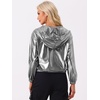 image:imageAllegra K Womens Holographic Shiny Zipper Hooded Metallic Jackets  Special material for special occasions Elastic trim with shimmer Trendy for club holidayDark Silver