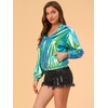 image:imageAllegra K Womens Holographic Shiny Zipper Hooded Metallic Jackets  Special material for special occasions Elastic trim with shimmer Trendy for club holidayBlue Green