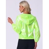 image:imageAllegra K Womens Holographic Shiny Zipper Hooded Metallic Jackets  Special material for special occasions Elastic trim with shimmer Trendy for club holidayFluorescent Green