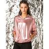 image:imageAllegra K Womens Holographic Shiny Zipper Hooded Metallic Jackets  Special material for special occasions Elastic trim with shimmer Trendy for club holidayPink