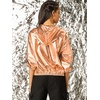 image:imageAllegra K Womens Holographic Shiny Zipper Hooded Metallic Jackets  Special material for special occasions Elastic trim with shimmer Trendy for club holidayGolden Brown