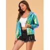 image:imageAllegra K Womens Holographic Shiny Zipper Hooded Metallic Jackets  Special material for special occasions Elastic trim with shimmer Trendy for club holidayBlue Green