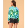 image:imageAllegra K Womens Holographic Shiny Zipper Hooded Metallic Jackets  Special material for special occasions Elastic trim with shimmer Trendy for club holidayBlue Green