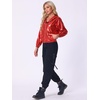 image:imageAllegra K Womens Holographic Shiny Zipper Hooded Metallic Jackets  Special material for special occasions Elastic trim with shimmer Trendy for club holidayRed