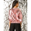 image:imageAllegra K Womens Holographic Shiny Zipper Hooded Metallic Jackets  Special material for special occasions Elastic trim with shimmer Trendy for club holidayPink