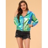 image:imageAllegra K Womens Holographic Shiny Zipper Hooded Metallic Jackets  Special material for special occasions Elastic trim with shimmer Trendy for club holidayBlue Green