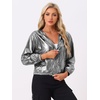 image:imageAllegra K Womens Holographic Shiny Zipper Hooded Metallic Jackets  Special material for special occasions Elastic trim with shimmer Trendy for club holidayDark Silver