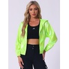 image:imageAllegra K Womens Holographic Shiny Zipper Hooded Metallic Jackets  Special material for special occasions Elastic trim with shimmer Trendy for club holidayFluorescent Green