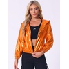 image:imageAllegra K Womens Holographic Shiny Zipper Hooded Metallic Jackets  Special material for special occasions Elastic trim with shimmer Trendy for club holidayOrange