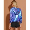 image:imageAllegra K Womens Holographic Shiny Zipper Hooded Metallic Jackets  Special material for special occasions Elastic trim with shimmer Trendy for club holidayBlue Purple