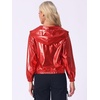 image:imageAllegra K Womens Holographic Shiny Zipper Hooded Metallic Jackets  Special material for special occasions Elastic trim with shimmer Trendy for club holidayRed