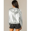 image:imageAllegra K Womens Holographic Shiny Zipper Hooded Metallic Jackets  Special material for special occasions Elastic trim with shimmer Trendy for club holidaySilver