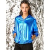 image:imageAllegra K Womens Holographic Shiny Zipper Hooded Metallic Jackets  Special material for special occasions Elastic trim with shimmer Trendy for club holidayBlue