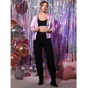 image:imageAllegra K Womens Holographic Shiny Zipper Hooded Metallic Jackets  Special material for special occasions Elastic trim with shimmer Trendy for club holidayPurple Holographic