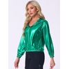 image:imageAllegra K Womens Holographic Shiny Zipper Hooded Metallic Jackets  Special material for special occasions Elastic trim with shimmer Trendy for club holidayGreen