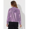 image:imageAllegra K Womens Holographic Shiny Zipper Hooded Metallic Jackets  Special material for special occasions Elastic trim with shimmer Trendy for club holidayPurplepatterned
