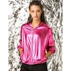 image:imageAllegra K Womens Holographic Shiny Zipper Hooded Metallic Jackets  Special material for special occasions Elastic trim with shimmer Trendy for club holidayHot Pink