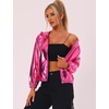 image:imageAllegra K Womens Holographic Shiny Zipper Hooded Metallic Jackets  Special material for special occasions Elastic trim with shimmer Trendy for club holidayHot Pink