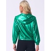 image:imageAllegra K Womens Holographic Shiny Zipper Hooded Metallic Jackets  Special material for special occasions Elastic trim with shimmer Trendy for club holidayGreen