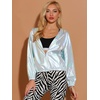 image:imageAllegra K Womens Holographic Shiny Zipper Hooded Metallic Jackets  Special material for special occasions Elastic trim with shimmer Trendy for club holidayHolographic