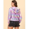 image:imageAllegra K Womens Holographic Shiny Zipper Hooded Metallic Jackets  Special material for special occasions Elastic trim with shimmer Trendy for club holidayPurple Holographic