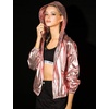 image:imageAllegra K Womens Holographic Shiny Zipper Hooded Metallic Jackets  Special material for special occasions Elastic trim with shimmer Trendy for club holidayPink