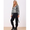 image:imageAllegra K Womens Holographic Shiny Zipper Hooded Metallic Jackets  Special material for special occasions Elastic trim with shimmer Trendy for club holidayDark Silver