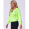 image:imageAllegra K Womens Holographic Shiny Zipper Hooded Metallic Jackets  Special material for special occasions Elastic trim with shimmer Trendy for club holidayFluorescent Green