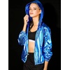 image:imageAllegra K Womens Holographic Shiny Zipper Hooded Metallic Jackets  Special material for special occasions Elastic trim with shimmer Trendy for club holidayBlue