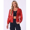 image:imageAllegra K Womens Holographic Shiny Zipper Hooded Metallic Jackets  Special material for special occasions Elastic trim with shimmer Trendy for club holidayRed
