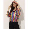 image:imageAllegra K Womens Holographic Shiny Zipper Hooded Metallic Jackets  Special material for special occasions Elastic trim with shimmer Trendy for club holidayMulticolor