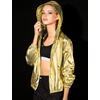 image:imageAllegra K Womens Holographic Shiny Zipper Hooded Metallic Jackets  Special material for special occasions Elastic trim with shimmer Trendy for club holidayGold