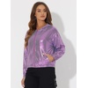 image:imageAllegra K Womens Holographic Shiny Zipper Hooded Metallic Jackets  Special material for special occasions Elastic trim with shimmer Trendy for club holidayPurplepatterned