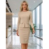 image:imageAllegra K Womens Long Sleeve Office Work Peplum Sheath Dress  Crew Neck Bellow the Knee Dressy Casual Business Formal Outfits Professional Interview OutfitsKhaki