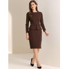 image:imageAllegra K Womens Long Sleeve Office Work Peplum Sheath Dress  Crew Neck Bellow the Knee Dressy Casual Business Formal Outfits Professional Interview OutfitsDark Brown