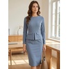 image:imageAllegra K Womens Long Sleeve Office Work Peplum Sheath Dress  Crew Neck Bellow the Knee Dressy Casual Business Formal Outfits Professional Interview OutfitsGrey Blue
