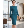 image:imageAllegra K Womens Long Sleeve Office Work Peplum Sheath Dress  Crew Neck Bellow the Knee Dressy Casual Business Formal Outfits Professional Interview OutfitsLake Blue