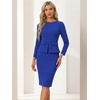 image:imageAllegra K Womens Long Sleeve Office Work Peplum Sheath Dress  Crew Neck Bellow the Knee Dressy Casual Business Formal Outfits Professional Interview OutfitsRoyal Blue