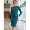 image:imageAllegra K Womens Long Sleeve Office Work Peplum Sheath Dress  Crew Neck Bellow the Knee Dressy Casual Business Formal Outfits Professional Interview OutfitsLake Blue