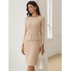 image:imageAllegra K Womens Long Sleeve Office Work Peplum Sheath Dress  Crew Neck Bellow the Knee Dressy Casual Business Formal Outfits Professional Interview OutfitsKhaki