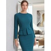 image:imageAllegra K Womens Long Sleeve Office Work Peplum Sheath Dress  Crew Neck Bellow the Knee Dressy Casual Business Formal Outfits Professional Interview OutfitsLake Blue