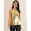 image:imageAllegra K Womens Metallic Tank Tops Shiny Sleeveless Party Disco Shirt  Glitter Metallic Tops for Halloween Christmas Cosplay Party Nightout Shimmer Round NeckShiny Gold