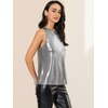 image:imageAllegra K Womens Metallic Tank Tops Shiny Sleeveless Party Disco Shirt  Glitter Metallic Tops for Halloween Christmas Cosplay Party Nightout Shimmer Round NeckDark Silver