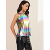 image:imageAllegra K Womens Metallic Tank Tops Shiny Sleeveless Party Disco Shirt  Glitter Metallic Tops for Halloween Christmas Cosplay Party Nightout Shimmer Round NeckColorful