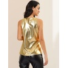 image:imageAllegra K Womens Metallic Tank Tops Shiny Sleeveless Party Disco Shirt  Glitter Metallic Tops for Halloween Christmas Cosplay Party Nightout Shimmer Round NeckShiny Gold