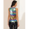 image:imageAllegra K Womens Metallic Tank Tops Shiny Sleeveless Party Disco Shirt  Glitter Metallic Tops for Halloween Christmas Cosplay Party Nightout Shimmer Round NeckColorful