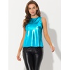 image:imageAllegra K Womens Metallic Tank Tops Shiny Sleeveless Party Disco Shirt  Glitter Metallic Tops for Halloween Christmas Cosplay Party Nightout Shimmer Round NeckDark Blue
